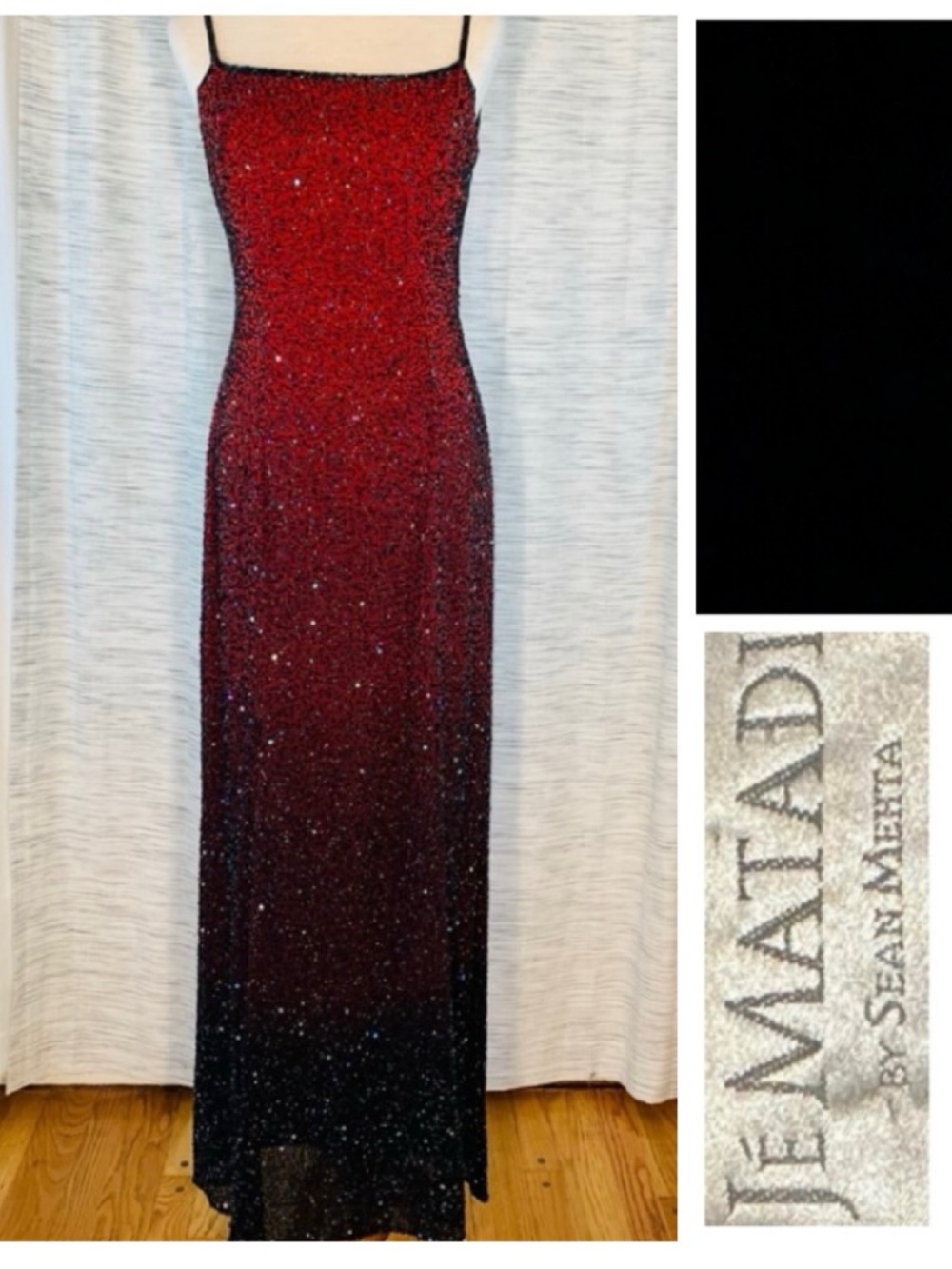 Jé Matadi by Sean Mehta Maroon and Black Ombre beaded Evening Gown.